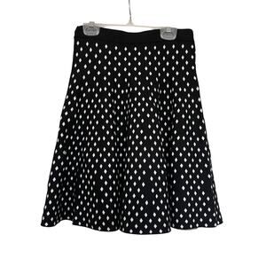 Grace Elements Black White Diamond Print Knit A-Line Flare Skirt Size XS
